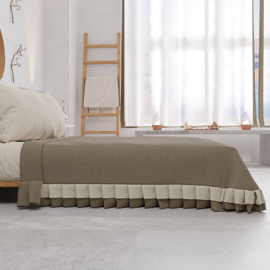 PETTI Copriletto Matrimoniale Estivo, Copriletto Con Doppio Volant, Tortora