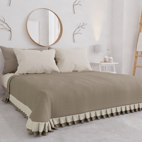 PETTI Copriletto Matrimoniale Estivo, Copriletto con Doppio Volant, Tortora