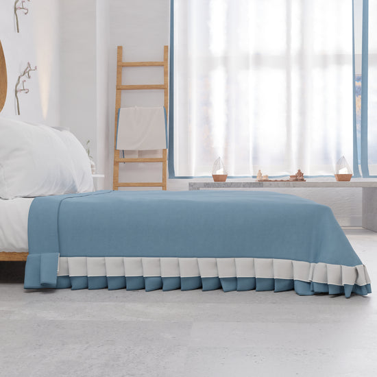 PETTI Copriletto Matrimoniale Estivo, Copriletto Con Doppio Volant, Celeste