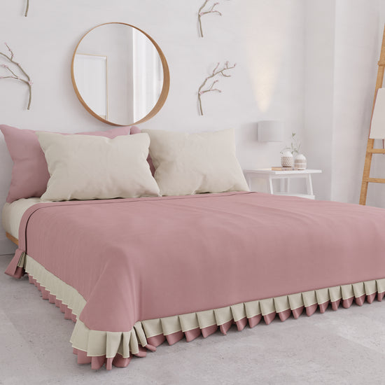 PETTI Copriletto Matrimoniale Estivo, Copriletto con Doppio Volant, Rosa