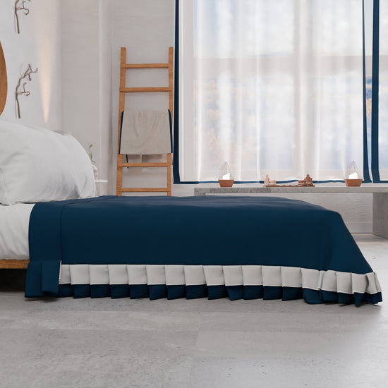 PETTI Copriletto Matrimoniale Estivo, Copriletto Con Doppio Volant, Blu Notte