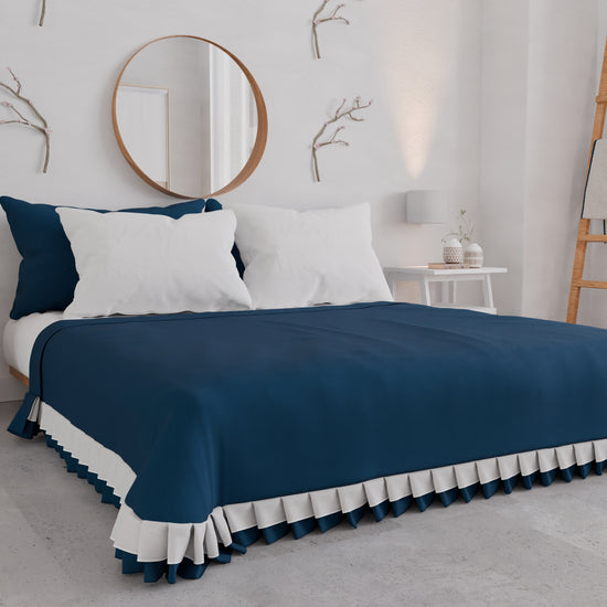 PETTI Copriletto Matrimoniale Estivo, Copriletto con Doppio Volant, Blu Notte