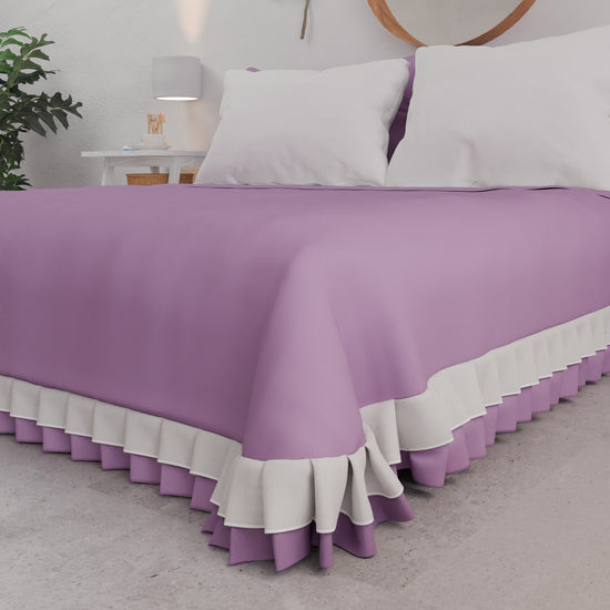 PETTI Copriletto Matrimoniale Estivo, Copriletto Con Doppio Volant, Lilla