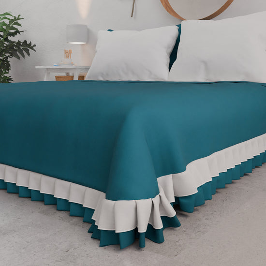 PETTI Copriletto Matrimoniale Estivo, Copriletto Con Doppio Volant, Ottanio