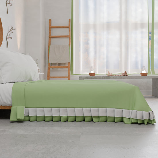 PETTI Copriletto Matrimoniale Estivo, Copriletto Con Doppio Volant, Salvia