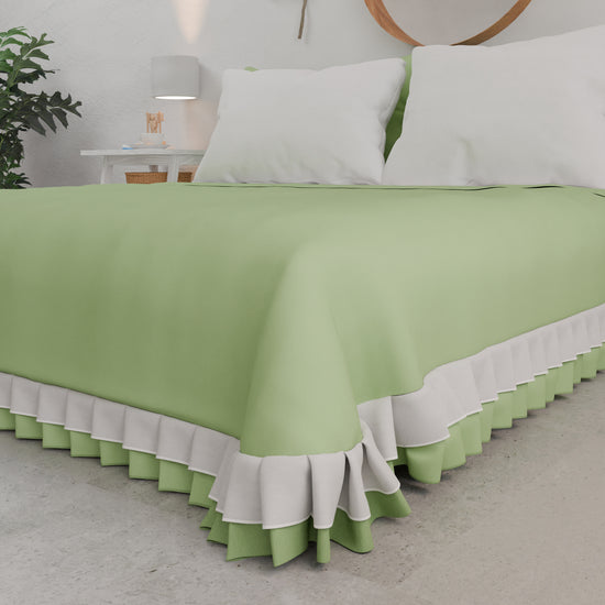 PETTI Copriletto Matrimoniale Estivo, Copriletto Con Doppio Volant, Salvia