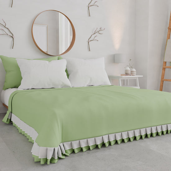 PETTI Copriletto Matrimoniale Estivo, Copriletto con Doppio Volant, Salvia