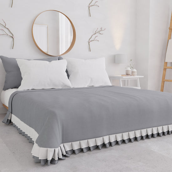 PETTI Copriletto Matrimoniale Estivo, Copriletto con Doppio Volant, Grigio