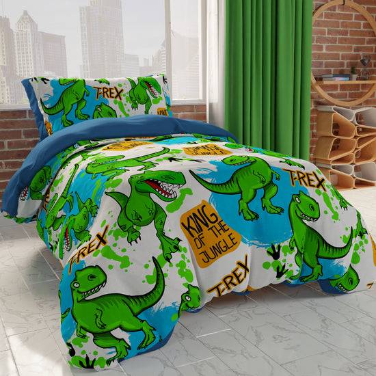 PETTI Copripiumino, Copripiumino Cameretta, Singolo e Una Piazza e Mezza, T-Rex