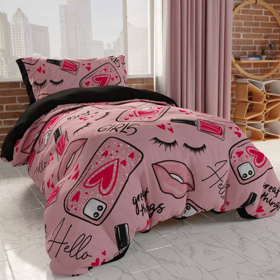 PETTI Copripiumino, Copripiumino Cameretta, Singolo e Una Piazza e Mezza, Lipstick Rosa