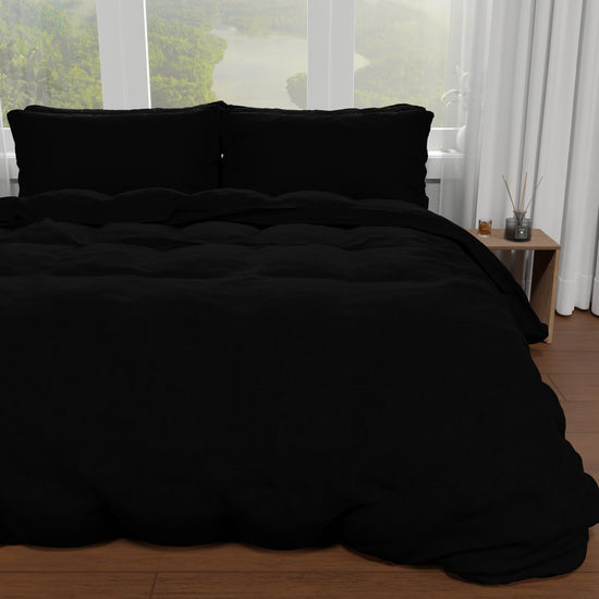 PETTI Copripiumino Matrimoniale, Sacco Copripiumino E Federe, Tinta Unita Nero