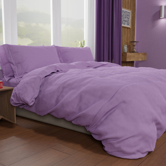 PETTI Copripiumino Matrimoniale, Sacco Copripiumino E Federe, Tinta Unita Lilla