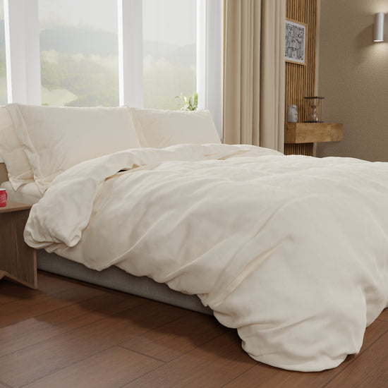 PETTI Copripiumino Matrimoniale, Sacco Copripiumino E Federe, Tinta Unita Panna