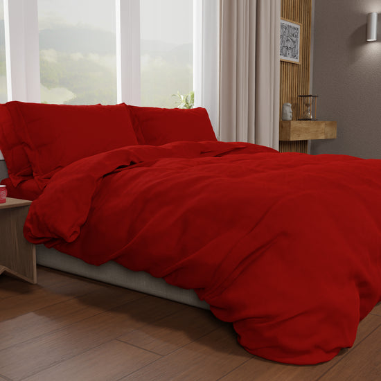 PETTI Copripiumino Matrimoniale, Sacco Copripiumino E Federe, Tinta Unita Bordeaux
