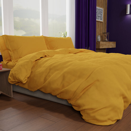 PETTI Copripiumino Matrimoniale, Sacco Copripiumino E Federe, Tinta Unita Giallo Ocra