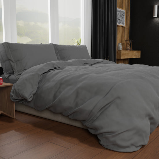 PETTI Copripiumino Matrimoniale, Sacco Copripiumino E Federe, Tinta Unita Grigio Scuro