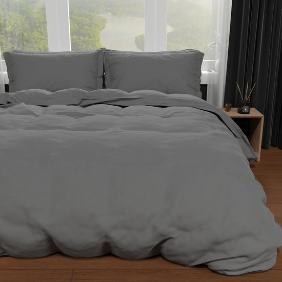PETTI Copripiumino Matrimoniale, Sacco Copripiumino E Federe, Tinta Unita Grigio Scuro