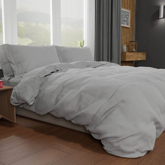 PETTI Copripiumino Matrimoniale, Sacco Copripiumino E Federe, Tinta Unita Grigio Chiaro