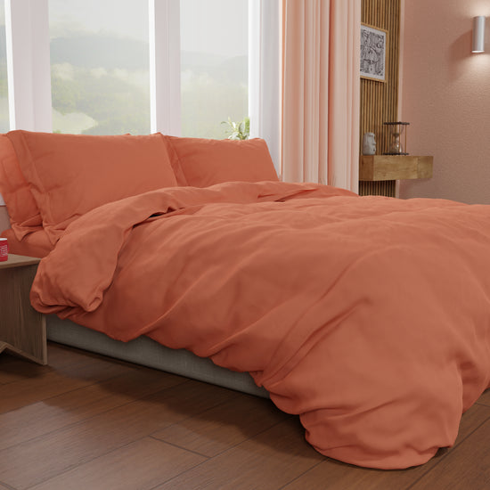 PETTI Copripiumino Matrimoniale, Sacco Copripiumino E Federe, Tinta Unita Cipria Scuro