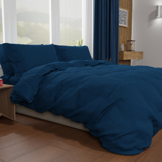 PETTI Copripiumino Matrimoniale, Sacco Copripiumino E Federe, Tinta Unita Blu Notte