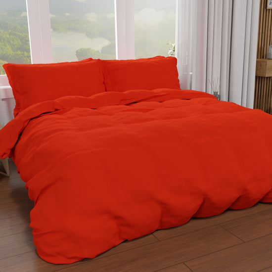 PETTI Copripiumino Matrimoniale, Sacco Copripiumino e Federe, Tinta Unita Rosso