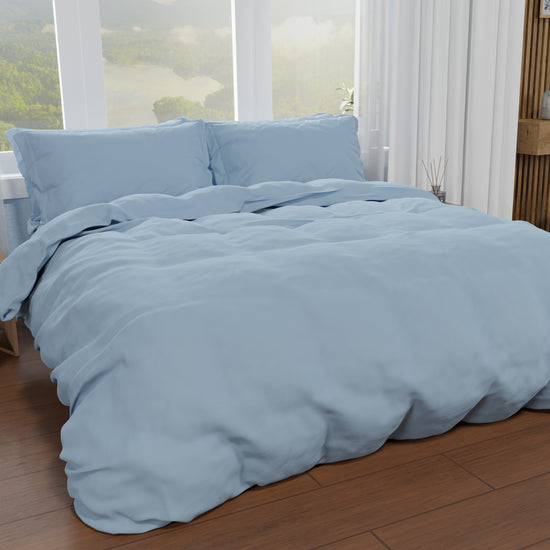 PETTI Copripiumino Matrimoniale, Sacco Copripiumino e Federe, Tinta Unita Celeste