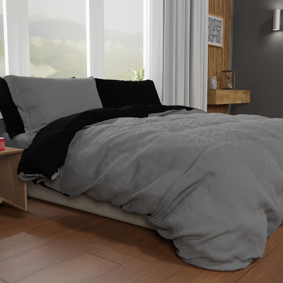 PETTI Copripiumino Matrimoniale, Sacco Copripiumino E Federe, Grigio Scuro/Nero