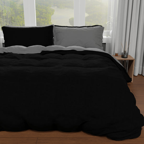 PETTI Copripiumino Matrimoniale, Sacco Copripiumino E Federe, Grigio Scuro/Nero