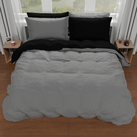 PETTI Copripiumino Matrimoniale, Sacco Copripiumino E Federe, Grigio Scuro/Nero