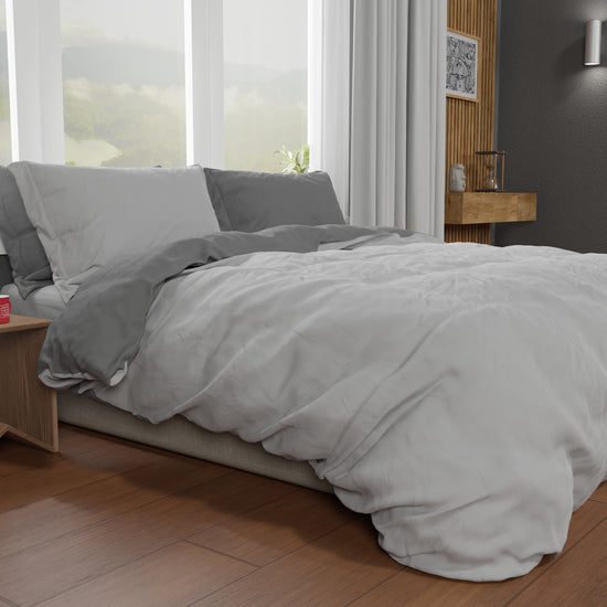 PETTI Copripiumino Matrimoniale, Sacco Copripiumino E Federe, Grigio Scuro/Chiaro