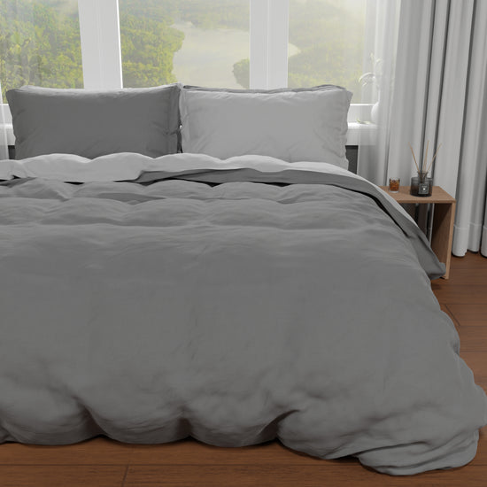 PETTI Copripiumino Matrimoniale, Sacco Copripiumino E Federe, Grigio Scuro/Chiaro