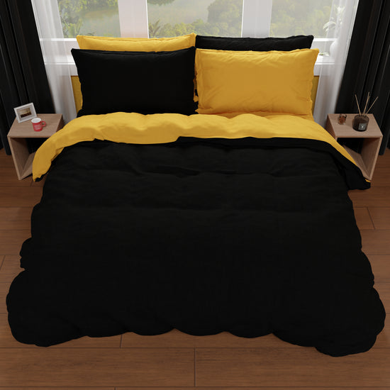 PETTI Copripiumino Matrimoniale, Sacco Copripiumino E Federe, Giallo Ocra/Nero