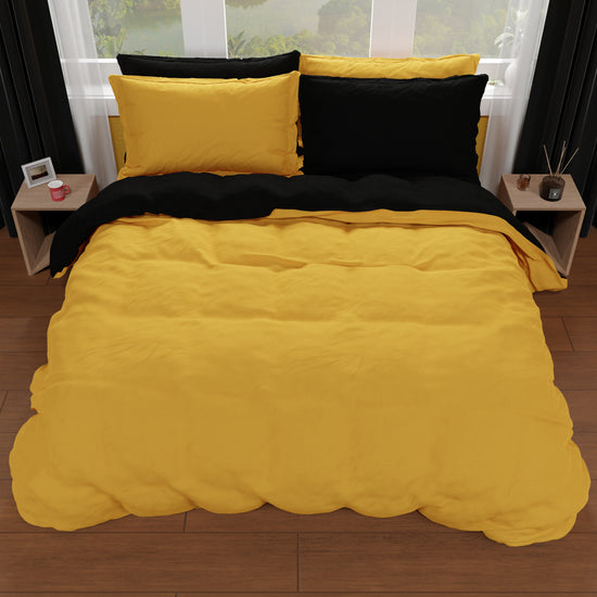 PETTI Copripiumino Matrimoniale, Sacco Copripiumino E Federe, Giallo Ocra/Nero