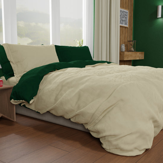 PETTI Copripiumino Matrimoniale, Sacco Copripiumino E Federe, Tortora/Verde Smeraldo