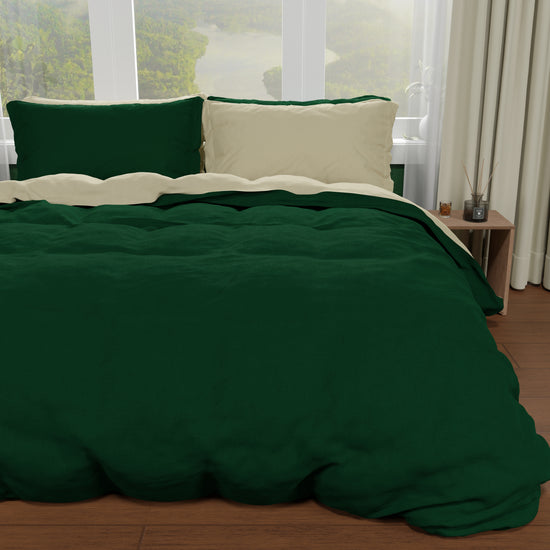 PETTI Copripiumino Matrimoniale, Sacco Copripiumino E Federe, Tortora/Verde Smeraldo