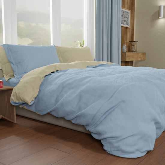 PETTI Copripiumino Matrimoniale, Sacco Copripiumino E Federe, Tortora/Celeste