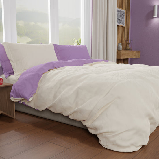 PETTI Copripiumino Matrimoniale, Sacco Copripiumino E Federe, Lilla/Panna