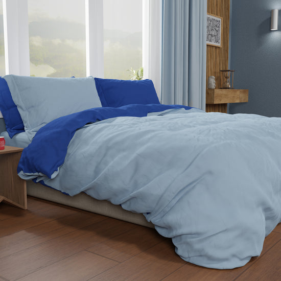 PETTI Copripiumino Matrimoniale, Sacco Copripiumino E Federe, Blu Elettrico/Celeste