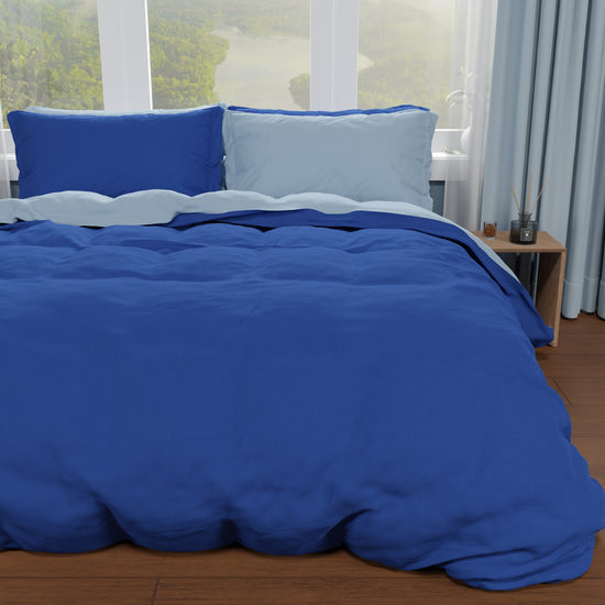 PETTI Copripiumino Matrimoniale, Sacco Copripiumino E Federe, Blu Elettrico/Celeste