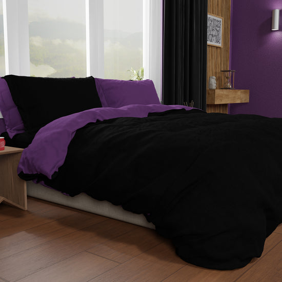 PETTI Copripiumino Matrimoniale, Sacco Copripiumino E Federe, Nero/Viola