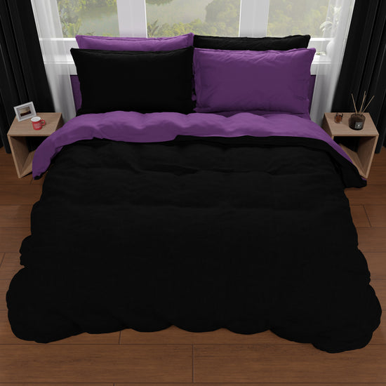 PETTI Copripiumino Matrimoniale, Sacco Copripiumino E Federe, Nero/Viola