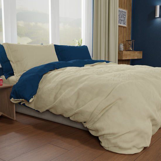 PETTI Copripiumino Matrimoniale, Sacco Copripiumino E Federe, Blu Notte/Tortora