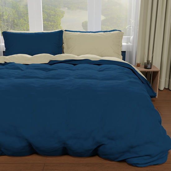 PETTI Copripiumino Matrimoniale, Sacco Copripiumino E Federe, Blu Notte/Tortora