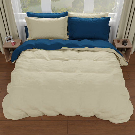 PETTI Copripiumino Matrimoniale, Sacco Copripiumino E Federe, Blu Notte/Tortora