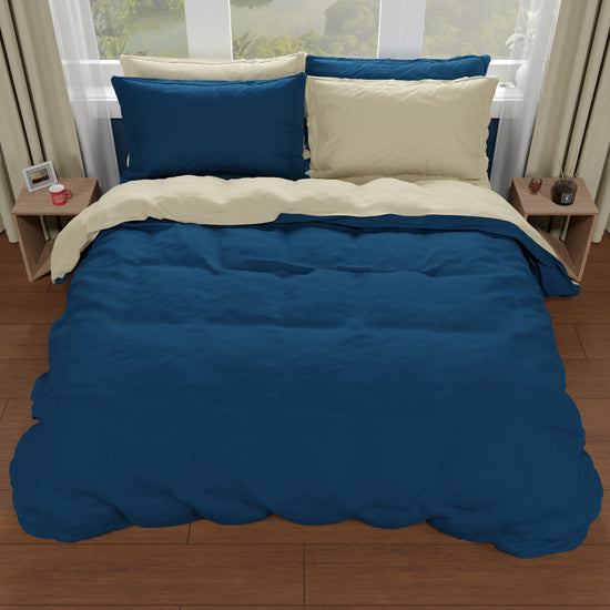 PETTI Copripiumino Matrimoniale, Sacco Copripiumino E Federe, Blu Notte/Tortora