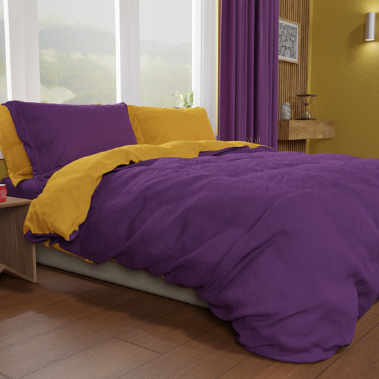 PETTI Copripiumino Matrimoniale, Sacco Copripiumino E Federe, Viola/Giallo Ocra