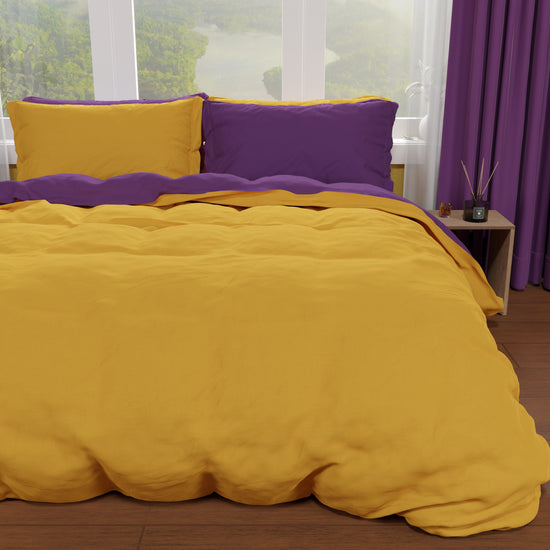 PETTI Copripiumino Matrimoniale, Sacco Copripiumino E Federe, Viola/Giallo Ocra