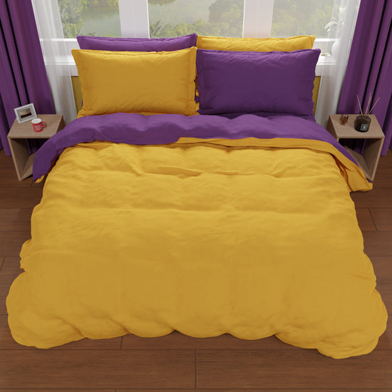 PETTI Copripiumino Matrimoniale, Sacco Copripiumino E Federe, Viola/Giallo Ocra