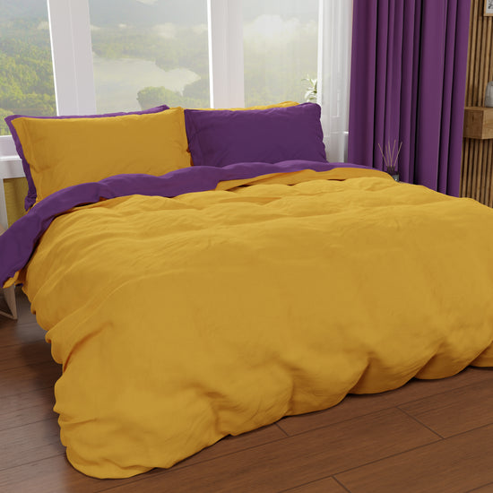 PETTI Copripiumino Matrimoniale, Sacco Copripiumino e Federe, Viola/Giallo Ocra