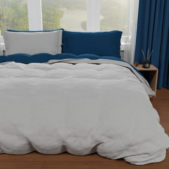 PETTI Copripiumino Matrimoniale, Sacco Copripiumino E Federe, Grigio Chiaro/Blu Notte